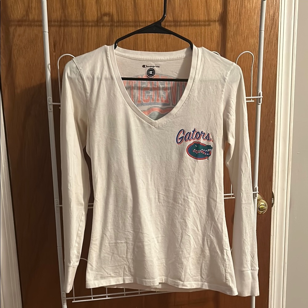 Gators White V-Neck Long Sleeve Shirt